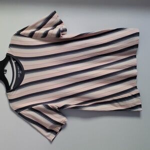 Free Planet Pink Blue Stripe Crew Neck Short Sleeve T Shirt